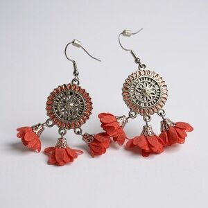 Boho Festival Medallion Tassel Earrings Orange